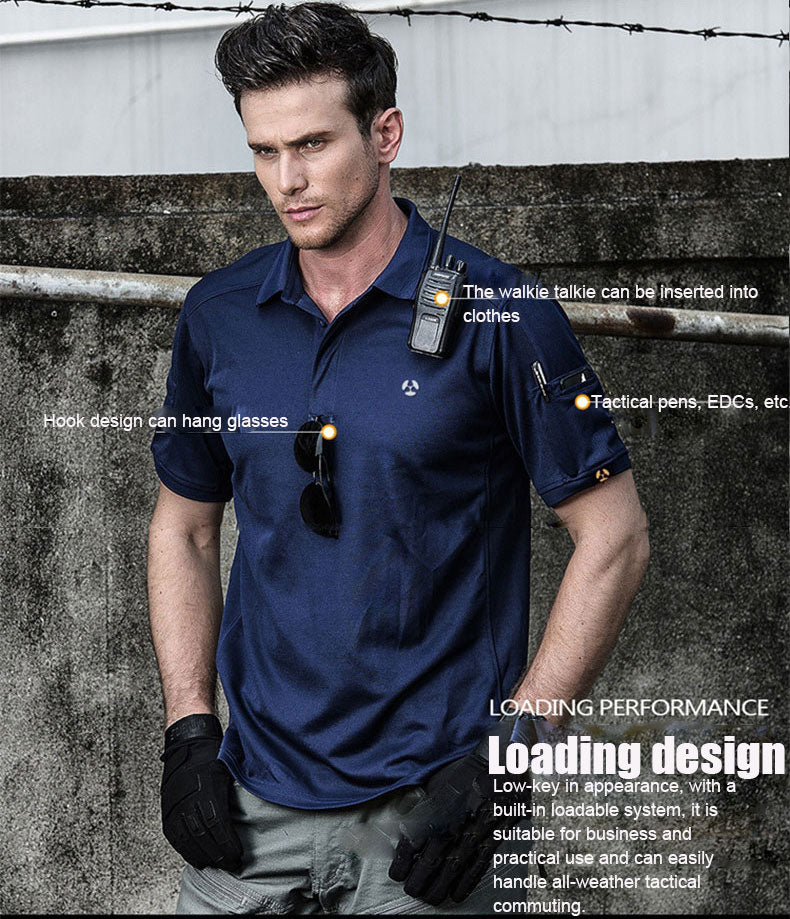 MP-POLO Lapel Polo Shirt, Short Sleeved Outdoor Quick Drying Men's Sports Sweatshirt, Tactical T-shirt, Fitness Training