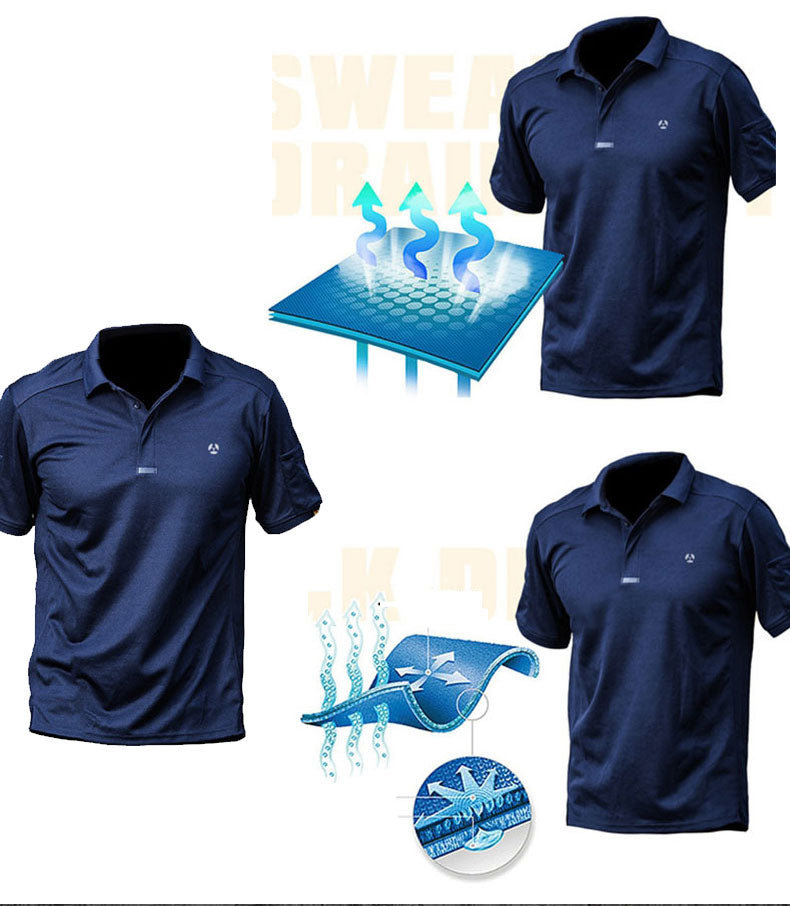MP-POLO Lapel Polo Shirt, Short Sleeved Outdoor Quick Drying Men's Sports Sweatshirt, Tactical T-shirt, Fitness Training
