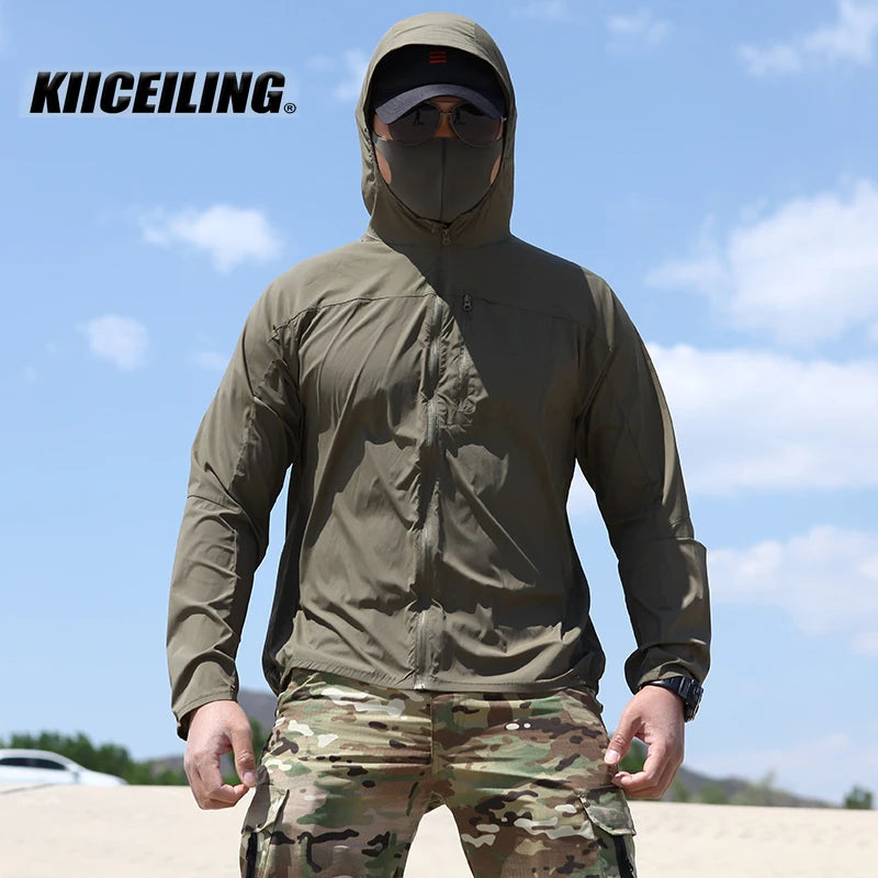 KIICEILING MP-ZP Summer Men's Tactical Jacket Sun Protection Clothes Thin Stretch Quick Dry Breathable Hooded Windbreaker Coat Tops