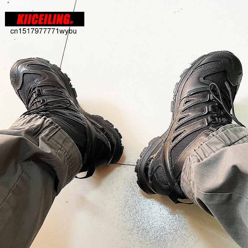KIICEILING K3D Hiking Shoes Tactical Boots for Men Leather Army Military Boot Combat Desert Male Shoes Work Duty Safety Sneakers