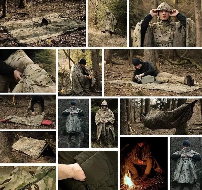 KIICEILING Multicam Camouflage Trench Hunting Clothes Capes Ponchos Tactical Hoodie Men Winter Warm Windproof