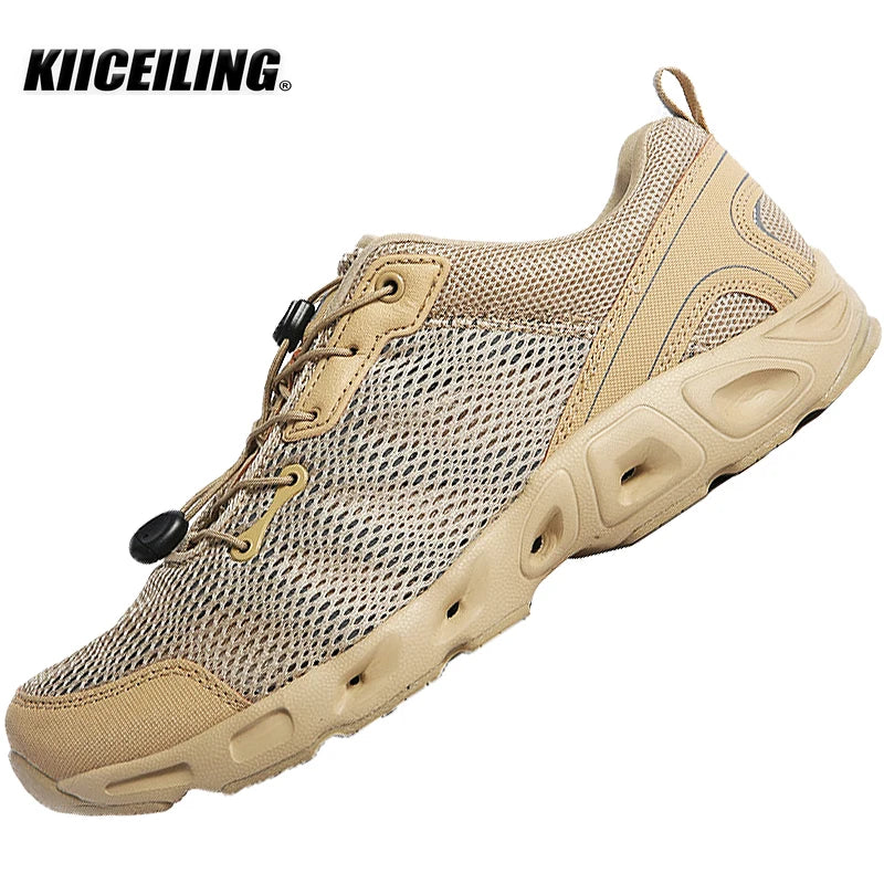 KIICEILING 夏用ハイキングシューズ タクティカルブーツ メンズ メッシュ 通気性 ビーチアップストリームスニーカー ミリタリーアーミー スポーツ トレッキングシューズ