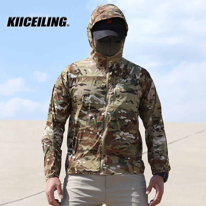 KIICEILING MP-ZP Summer Men's Tactical Jacket Sun Protection Clothes Thin Stretch Quick Dry Breathable Hooded Windbreaker Coat Tops