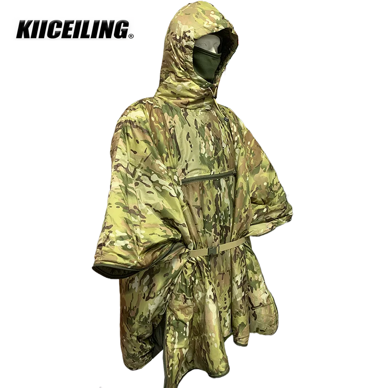 KIICEILING Multicam Camouflage Trench Hunting Clothes Capes Ponchos Tactical Hoodie Men Winter Warm Windproof
