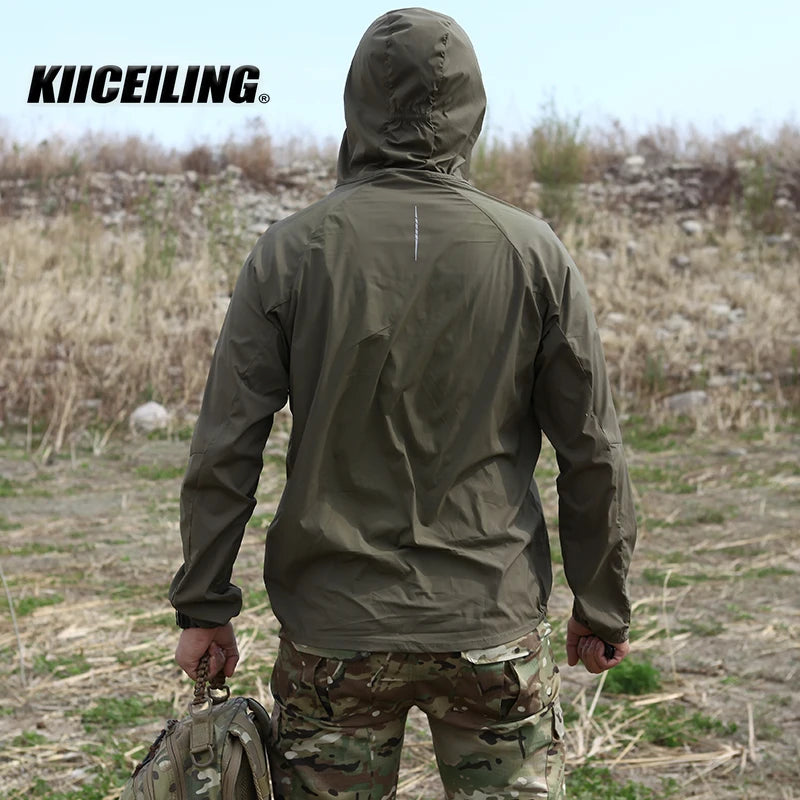 KIICEILING MP-ZP Summer Men's Tactical Jacket Sun Protection Clothes Thin Stretch Quick Dry Breathable Hooded Windbreaker Coat Tops