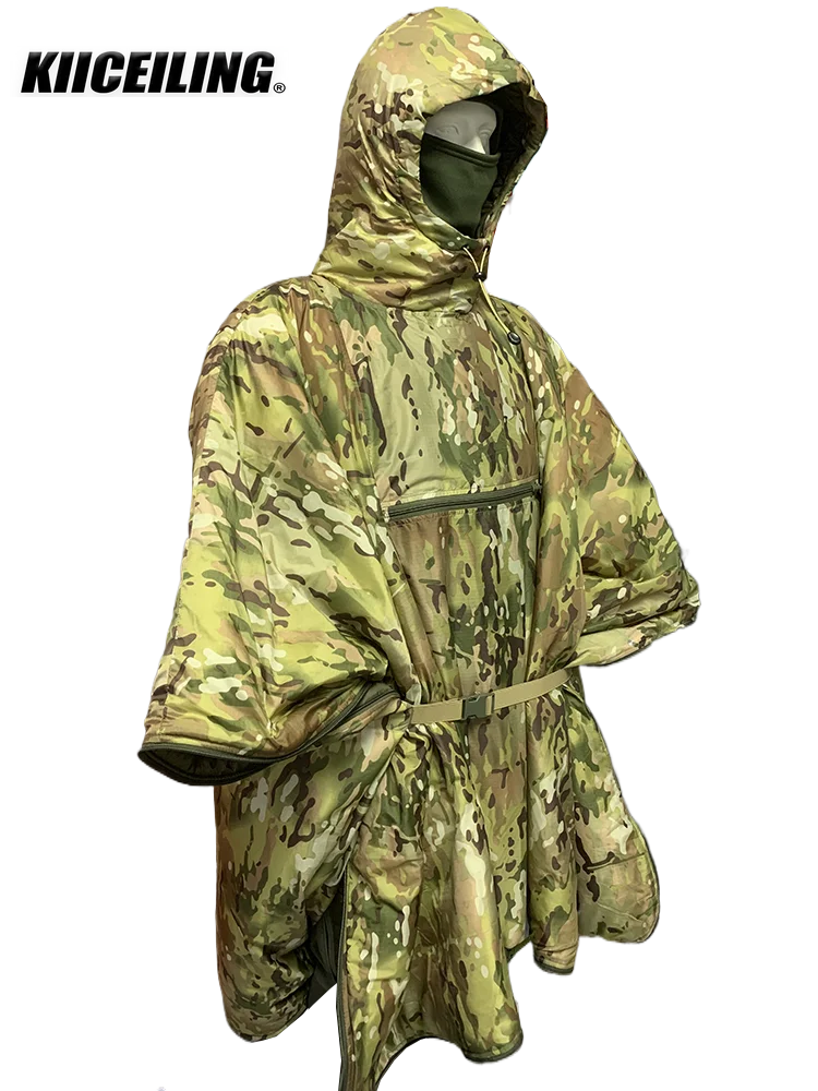 KIICEILING Multicam Camouflage Trench Hunting Clothes Capes Ponchos Tactical Hoodie Men Winter Warm Windproof
