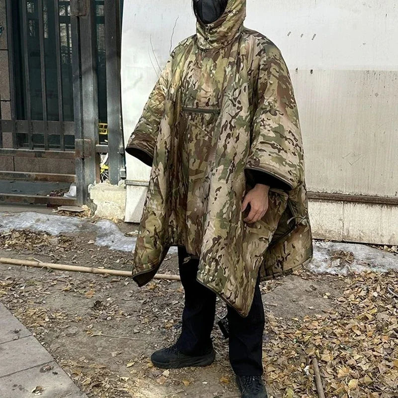 KIICEILING Multicam Camouflage Trench Hunting Clothes Capes Ponchos Tactical Hoodie Men Winter Warm Windproof
