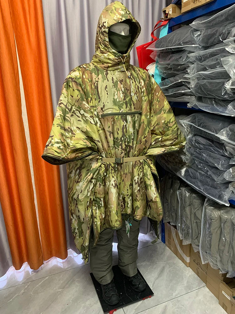 KIICEILING Multicam Camouflage Trench Hunting Clothes Capes Ponchos Tactical Hoodie Men Winter Warm Windproof