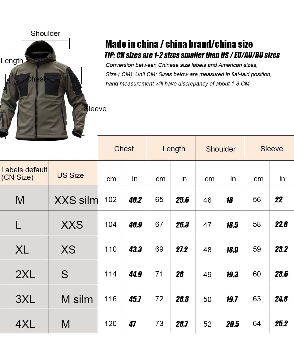 KIICEILING-MP-SJC, Tactical Jackets For Men, Winter, Softshell, Fleece, Coat