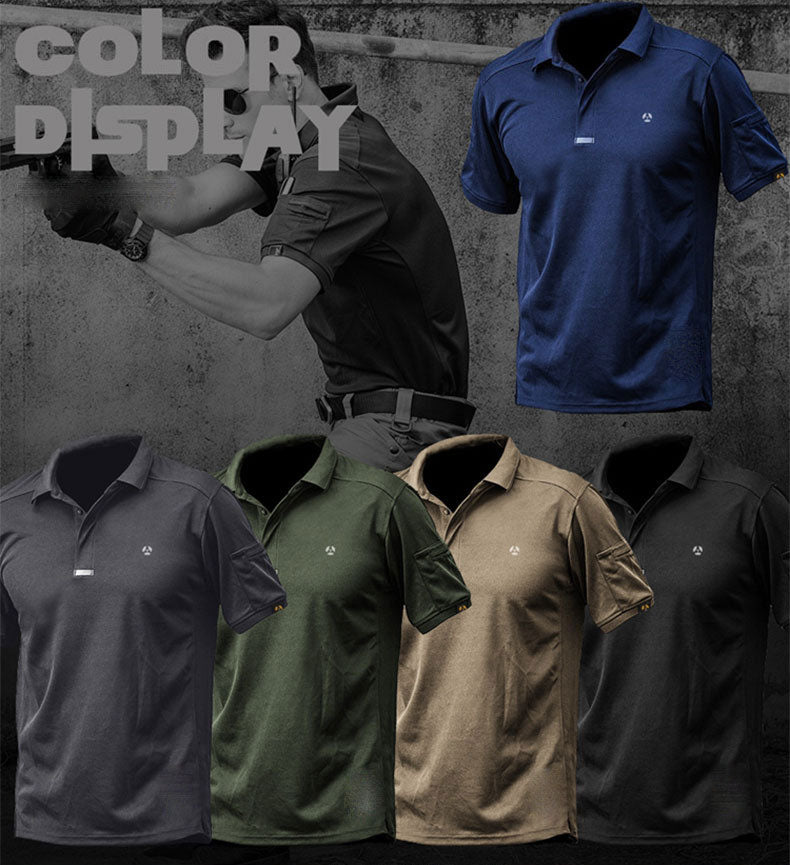 MP-POLO Lapel Polo Shirt, Short Sleeved Outdoor Quick Drying Men's Sports Sweatshirt, Tactical T-shirt, Fitness Training