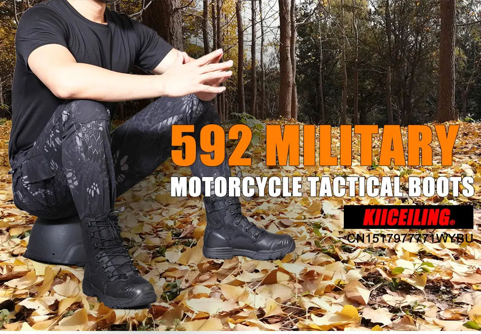 KIICEILING Hiking Shoes Tactical Boots for Men Leather Military Army Boot High Zipper Hunting Climbing Combat Desert Sneakers
