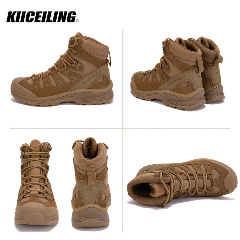 KIICEILING Hiking Shoes Tactical Boots for Men Leather Sneakers Outdoor Sport Trekking Climing Military Work Combat Desert Boot