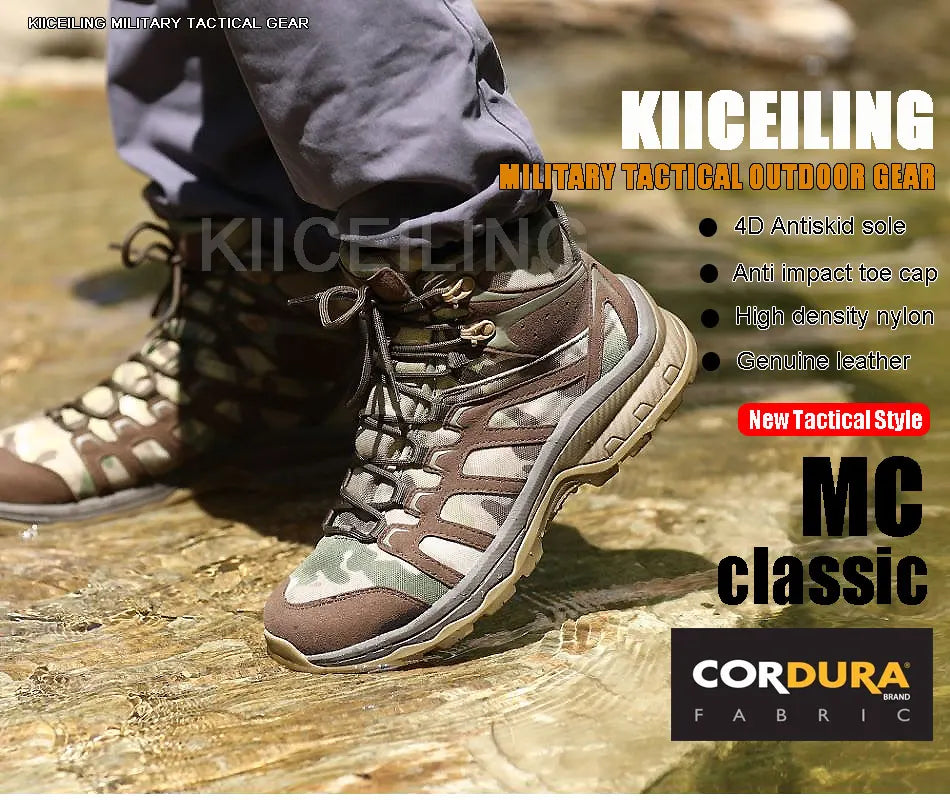 4D Sneakers Multicam Camouflage Men's Military Tactical Boots Mid Top Cow Leather Desert Army Work Safety Snow Male Hiking Shoes