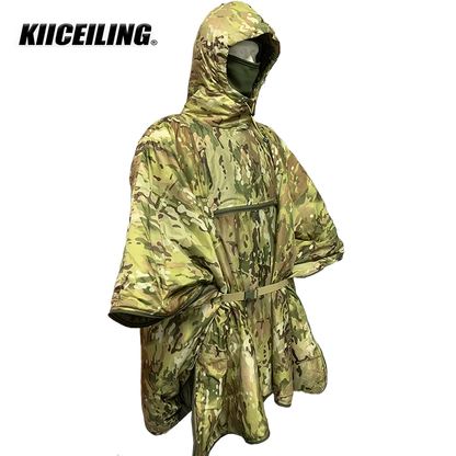 KIICEILING Multicam Camouflage Trench Hunting Clothes Capes Ponchos Tactical Hoodie Men Winter Warm Windproof