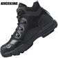 KIICEILING Hiking Shoes Tactical Boots for Men Leather Military Army Boot High Zipper Hunting Climbing Combat Desert Sneakers