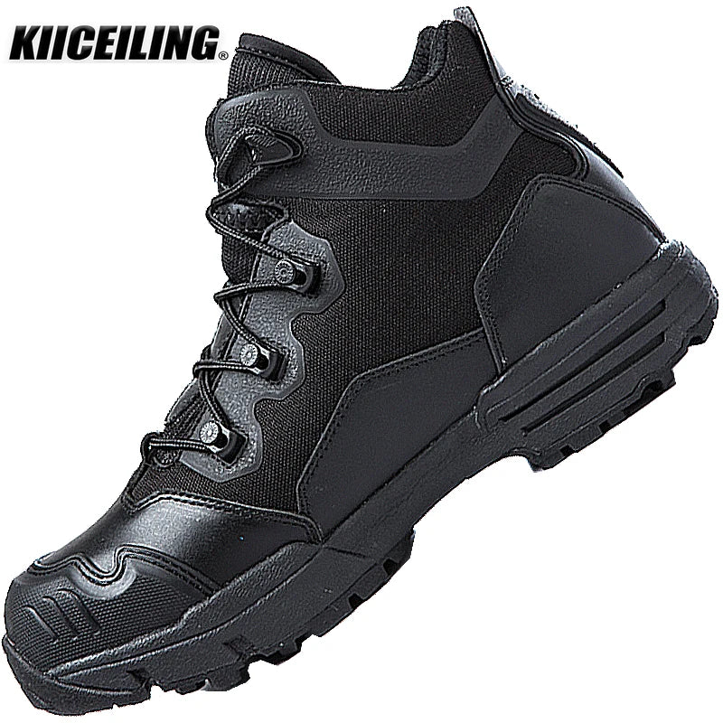 KIICEILING Hiking Shoes Tactical Boots for Men Leather Military Army Boot High Zipper Hunting Climbing Combat Desert Sneakers