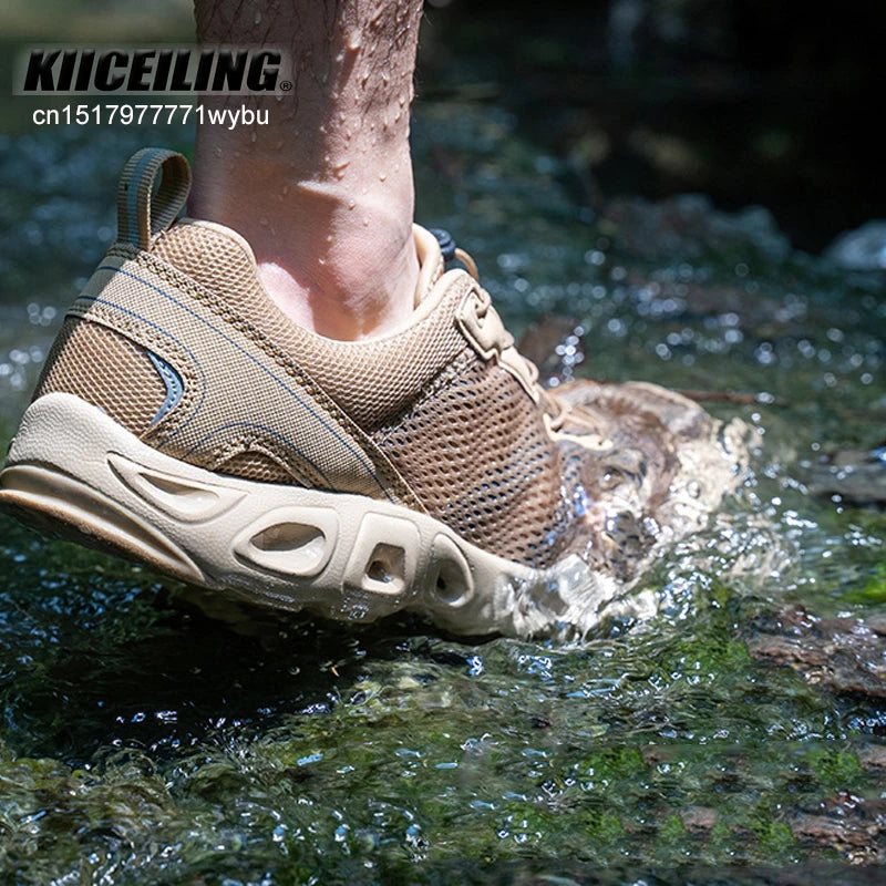 KIICEILING Summer Hiking Shoes Tactical Boots for Men Mesh Breathable Beach Upstream Sneakers Military Army Sport Trekking Shoe