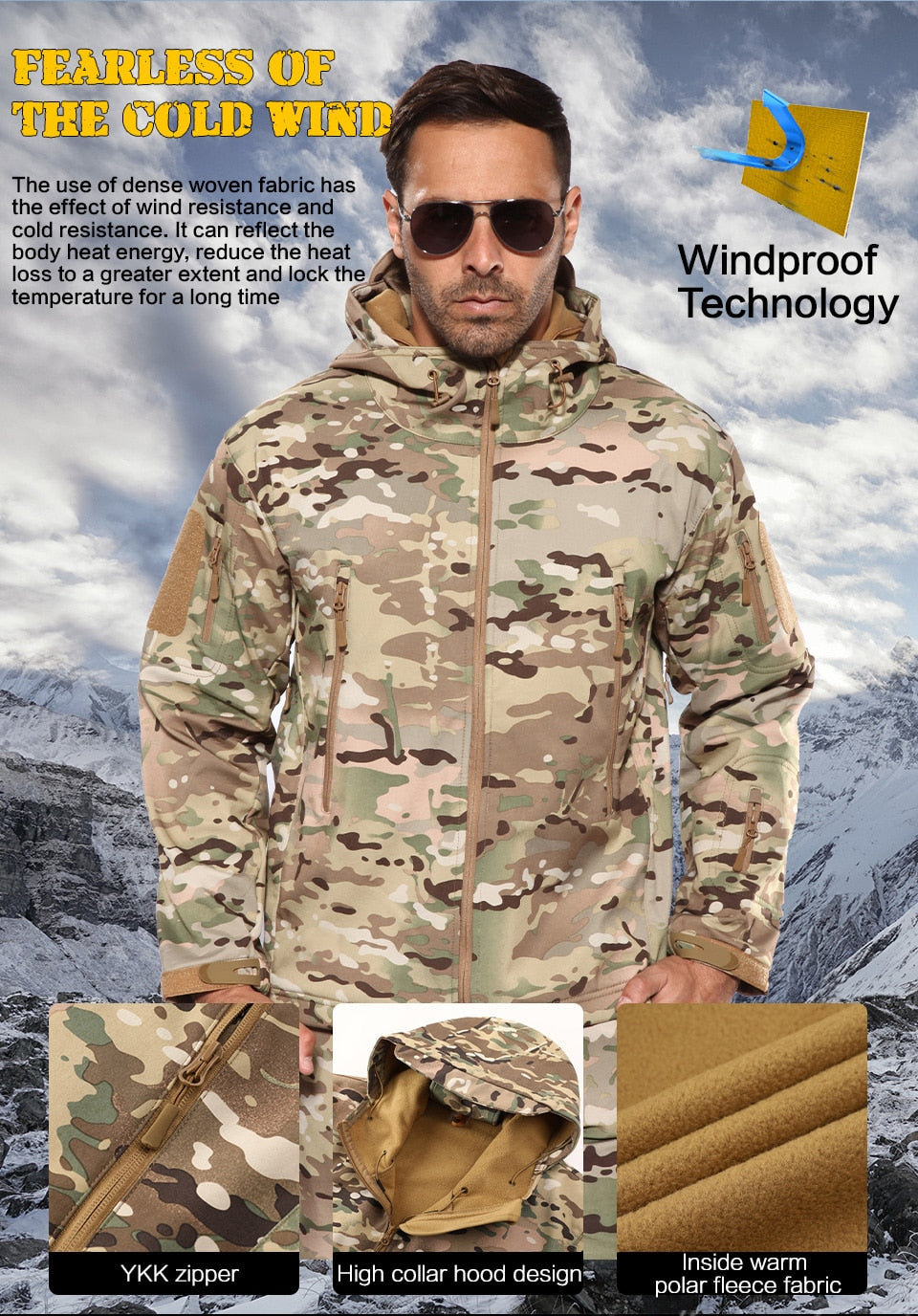 KIICEILING SYP Winter Softshell Fleece lining Jackets With Hooded
